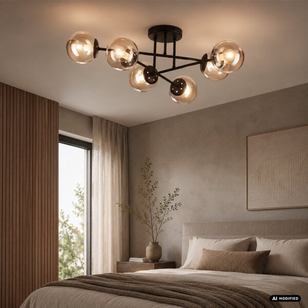 Lampadario da soffitto MALENA 6xE14/5W/230V marrone/beige fumé