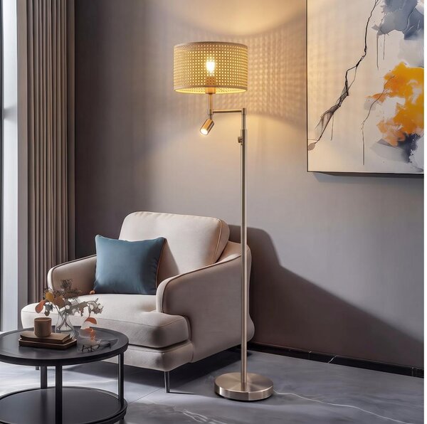 BRILAGI - Lampada da terra LED CERIA 1xE27/60W/230V + LED/2,1W cromo opaco/bambù