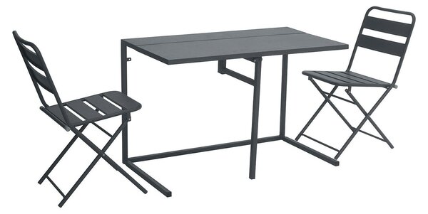 Set Tavolo e 2 Sedie da Balcone Pieghevoli in Ferro Nero