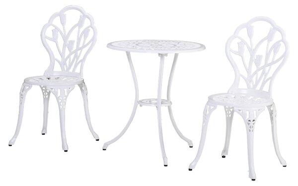 Set Tavolino e 2 Sedie da Giardino in Alluminio Bianco