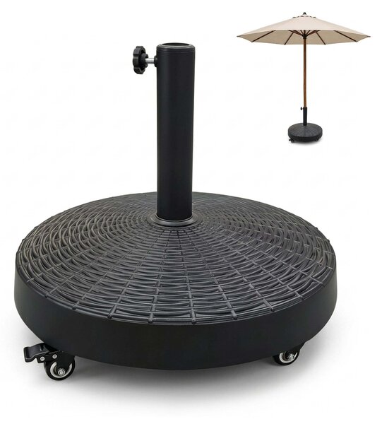 Supporto per ombrellone Relaxdays, peso 23 kg, adatto a pali di ombrellone da 38-48 mm, dotato di rotelle con freno, base in resina, colore nero