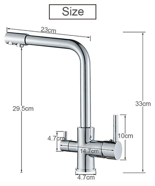 Rubinetto da cucina con filtro dell'acqua - Miscelatore a due maniglie per lavello - Rubinetto per acqua calda e fredda - Rubinetto in ottone girevole a 360° - Montaggio su piano - Cromato