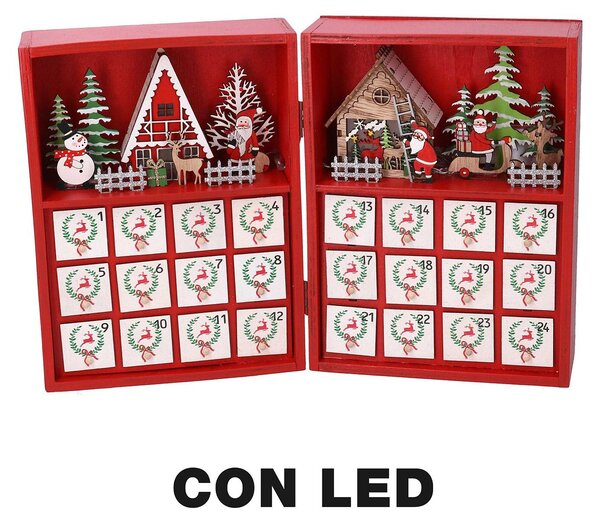 Calendario dell'Avvento in Legno con Led rosso cm 36x6xh24