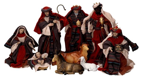 Natività tessuto set 9pz rosso cm xh25,5