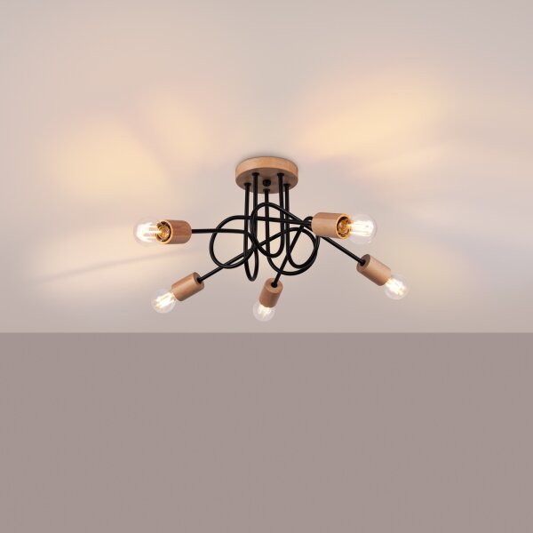 Sollux SL.1478 - Lampadario a plafone EMBER 5xE27/15W/230V nero/beige/faggio