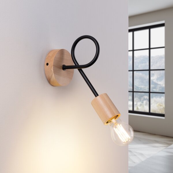Sollux SL.1476 - Applique EMBER 1xE27/15W/230V nero/beige/faggio