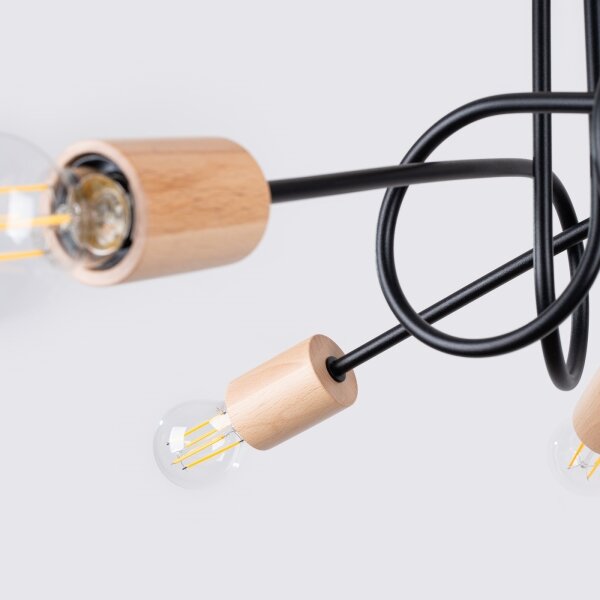 Sollux SL.1478 - Lampadario a plafone EMBER 5xE27/15W/230V nero/beige/faggio