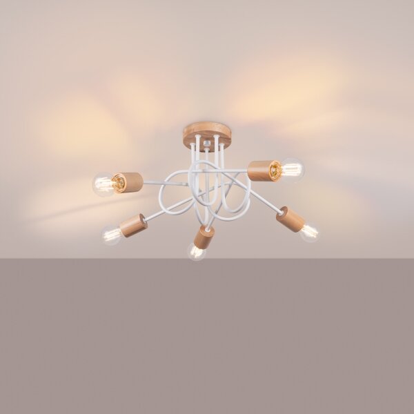 Sollux SL.1475 - Lampadario a plafone EMBER 5xE27/15W/230V bianco/beige/faggio