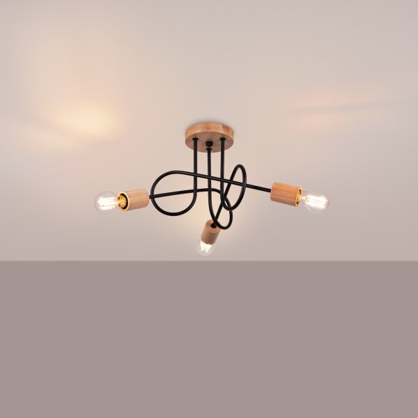 Sollux SL.1477 - Lampadario a plafone EMBER 3xE27/15W/230V nero/beige/faggio