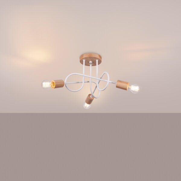 Sollux SL.1474 - Lampadario a plafone EMBER 3xE27/15W/230V bianco/beige/faggio