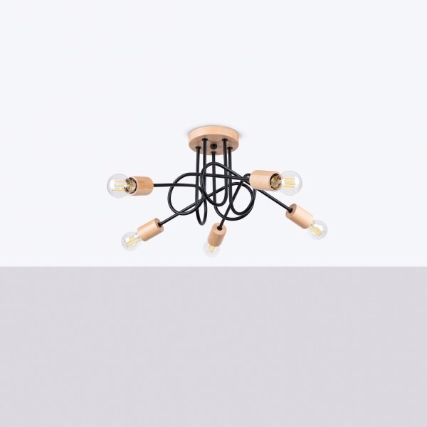 Sollux SL.1478 - Lampadario a plafone EMBER 5xE27/15W/230V nero/beige/faggio