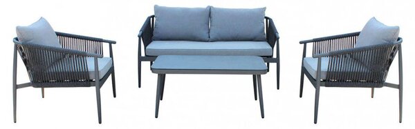 Set Salotto da Giardino Divano 2 Poltrone e Tavolino con Cuscini in Alluminio Grigio scuro