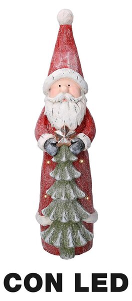 Pupazzo Babbo Natale in Resina con Led con albero rosso cm 18x19xh66