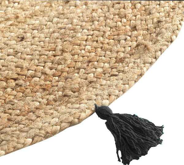 Tappeto rotondo nero/di colore naturale in iuta ø 120 cm Shira – douceur d'intérieur