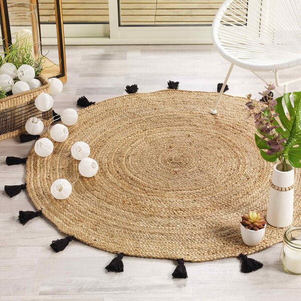 Tappeto rotondo nero/di colore naturale in iuta ø 120 cm Shira – douceur d'intérieur
