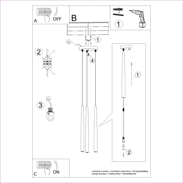Sollux SL.1463 - Lampadario a sospensione con filo BLISS 3xG9/8W/230V nero