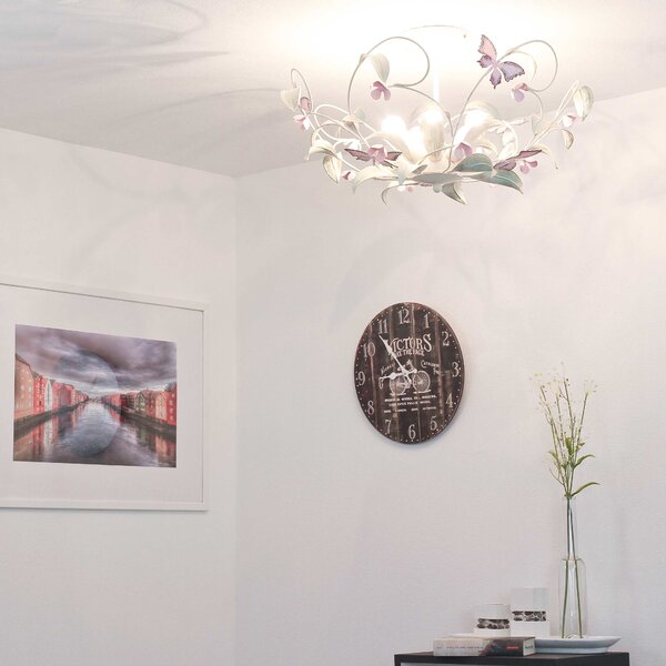 Plafoniera giocosa in bianco rosa floreale 5x E14 fino a 60 watt 230V in metallo, per cucina sala da pranzo lampade lampada illuminazione interna