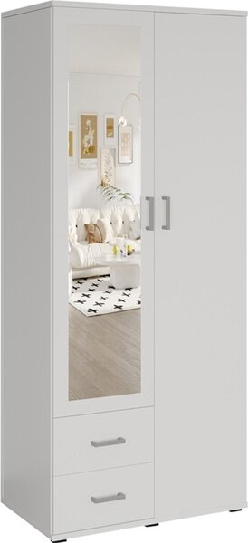 Armadio 2 porte con specchio TOM – Dimensioni H185 x L80 x P52 cm – Colore bianco – Stile design