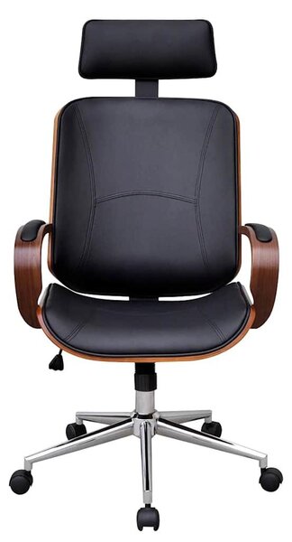 Sedia da ufficio girevole con poggiatesta in legno curvo imitazione pelle