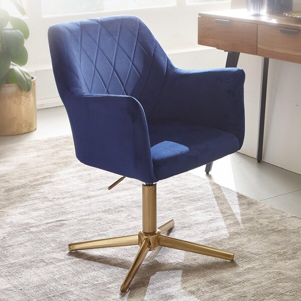 Sedia da scrittura design in velluto blu scuro sedia girevole con schienale | Wohnling