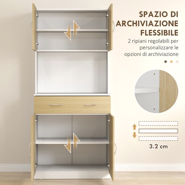 HOMCOM Credenza Cucina con Armadietti a 2 Ante e Cassetto, 80x40x180cm, Colore Legno