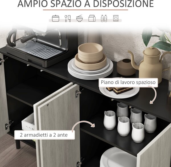 HOMCOM Credenza Moderna con 2 Armadietti e 4 Ante con Apertura a Pressione, 121x37x75cm, Nero