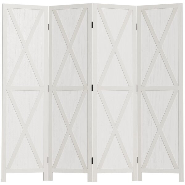 HOMCOM Paravento da Interno a 4 Pannelli Pieghevole, 160x170 cm Separe Divisorio Interno in Tessuto e Legno di Pino, Divisorio per Ambienti Autoportante per Casa, Soggiorno e Ufficio, Colore Legno