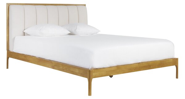 Letto matrimoniale 160x200 cm in legno chiaro e tessuto grigio chiaro RONN