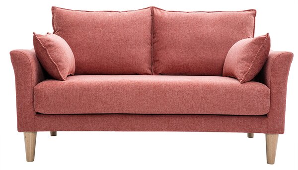 Divano scandinavo 2 posti in tessuto effetto velluto testurizzato color terracotta e legno chiaro KATE