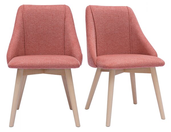 Sedie scandinave in tessuto effetto velluto testurizzato color terracotta e legno chiaro (set di 2) HIGGINS