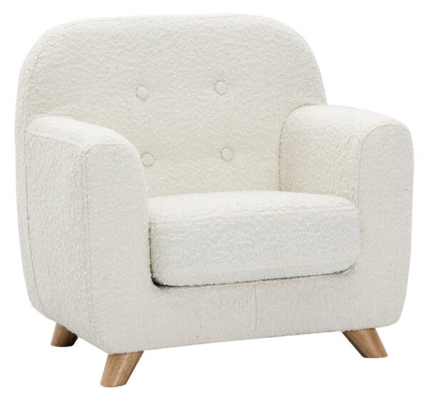 Sedia scandinava in tessuto effetto lana bouclé bianco e legno chiaro NORKID