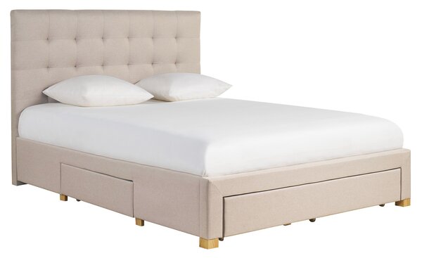 Letto con cassetti matrimoniale 160x200 cm in tessuto beige RENO