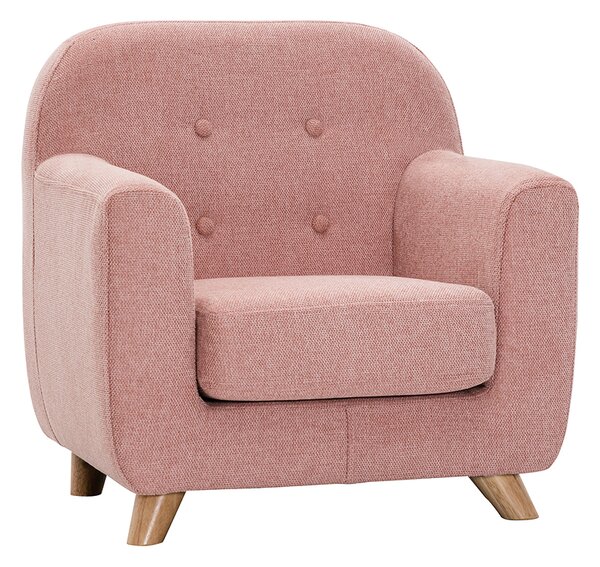 Poltrona scandinava per bambini in tessuto effetto velluto testurizzato rosa e legno chiaro NORKID