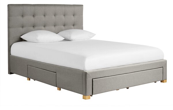 Letto con cassetti matrimoniale 160x200 cm in tessuto grigio chiaro RENO
