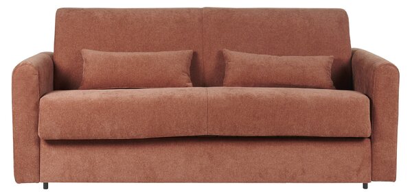 Divano letto 3 posti in tessuto effetto velluto color terracotta con materasso da 13 cm LETTO