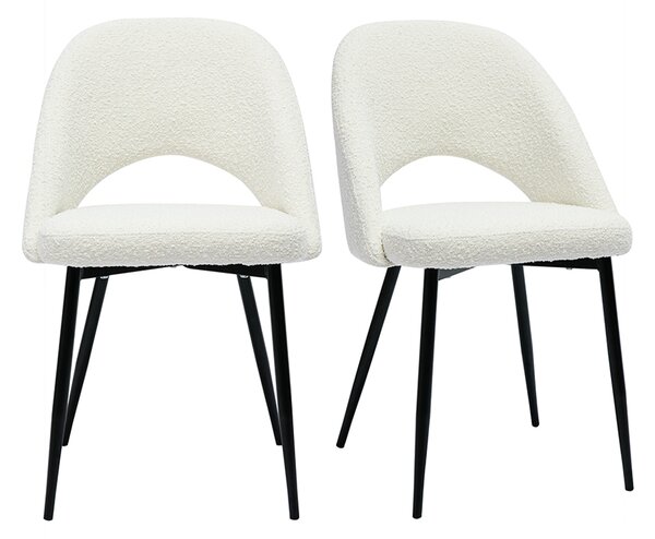 Sedie design in tessuto effetto lana bouclé bianco e metallo nero (set di 2) COSETTE