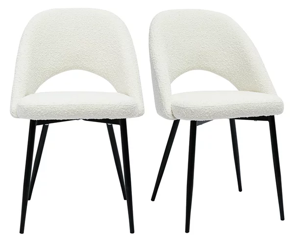 Sedie design in tessuto effetto lana bouclé bianco e metallo nero (set di 2) COSETTE