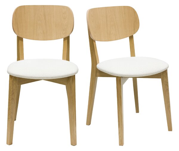 Sedie vintage in legno rovere chiaro e tessuto effetto lana bouclé bianco (set di 2) LUCIA