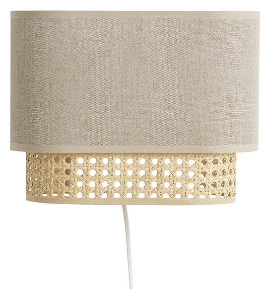 Applique a muro in lino beige e motivo a intreccio in rattan naturale H20 cm TIWY