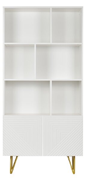 Libreria design con incisioni bianco opaco e metallo dorato 2 ante L86 cm OZEN