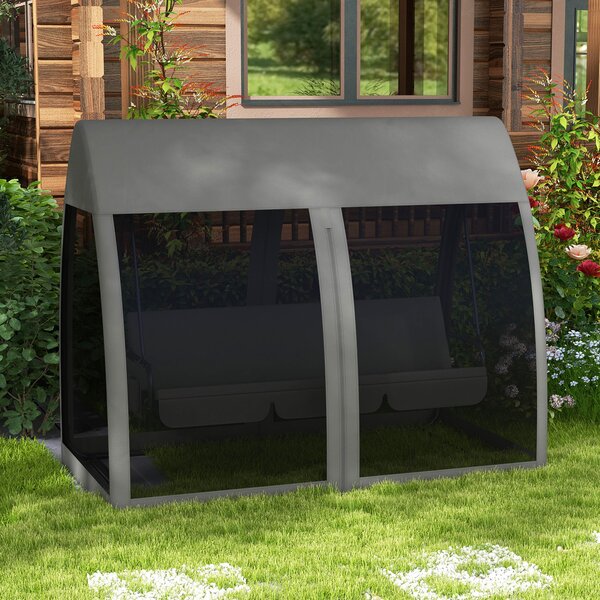 VivaGarden Dondolo da Giardino 3 Posti Reclinabile a Letto con Copertura e Zanzariere in Acciaio/Poliestere Dimensioni 240x140x197 cm colore Grigio