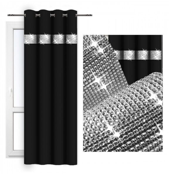 Tenda su anelli con zirconi 140x250 cm nero