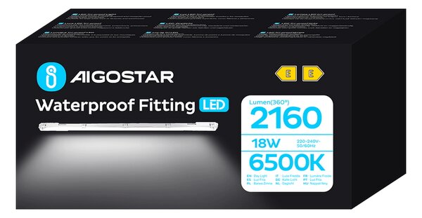 Plafoniera stagna a 1 posto con Tubo Led G13 T8 incluso da 120cm IP65 Bianco freddo 6500K Aigostar