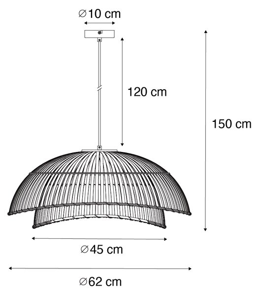 Lampada a sospensione orientale nera con bambù naturale 62 cm - Pua