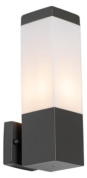 Lampada da parete moderna per esterni grigio scuro con opale - Malios
