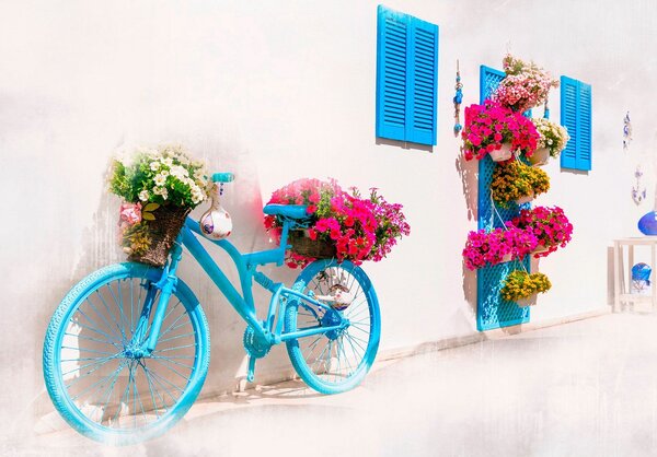 Buvu Fotomurale in TNT: Bicicletta e fiori greci - 152,5x104 cm