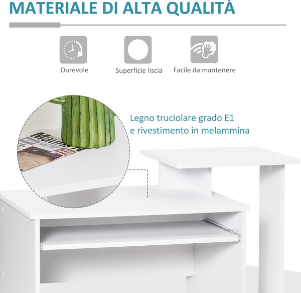 HOMCOM Scrivania Moderna con Mensola per Tastiera e Cassetto in Tessuto, 100x40x86.6cm, Bianco e Nero