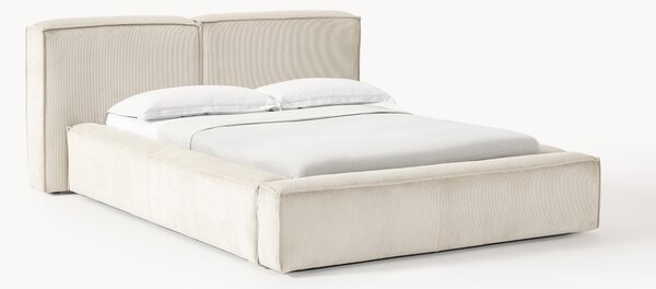 Letto imbottito in velluto a coste con contenitore Lennon