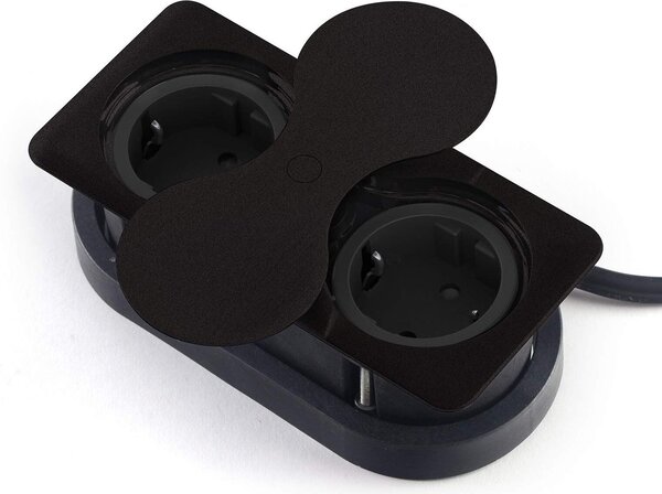 Presa di corrente da incasso angolare (2 x presa Schuko) nera con coperchio a cerniera apribile Elemento di presa di corrente per piani di lavoro e scrivanie di SOTECH