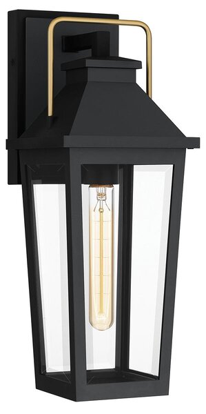 Elstead Buckley lampada da parete per esterni E27 nero opaco e accenti in ottone vetro chiaro IP44 antiacqua